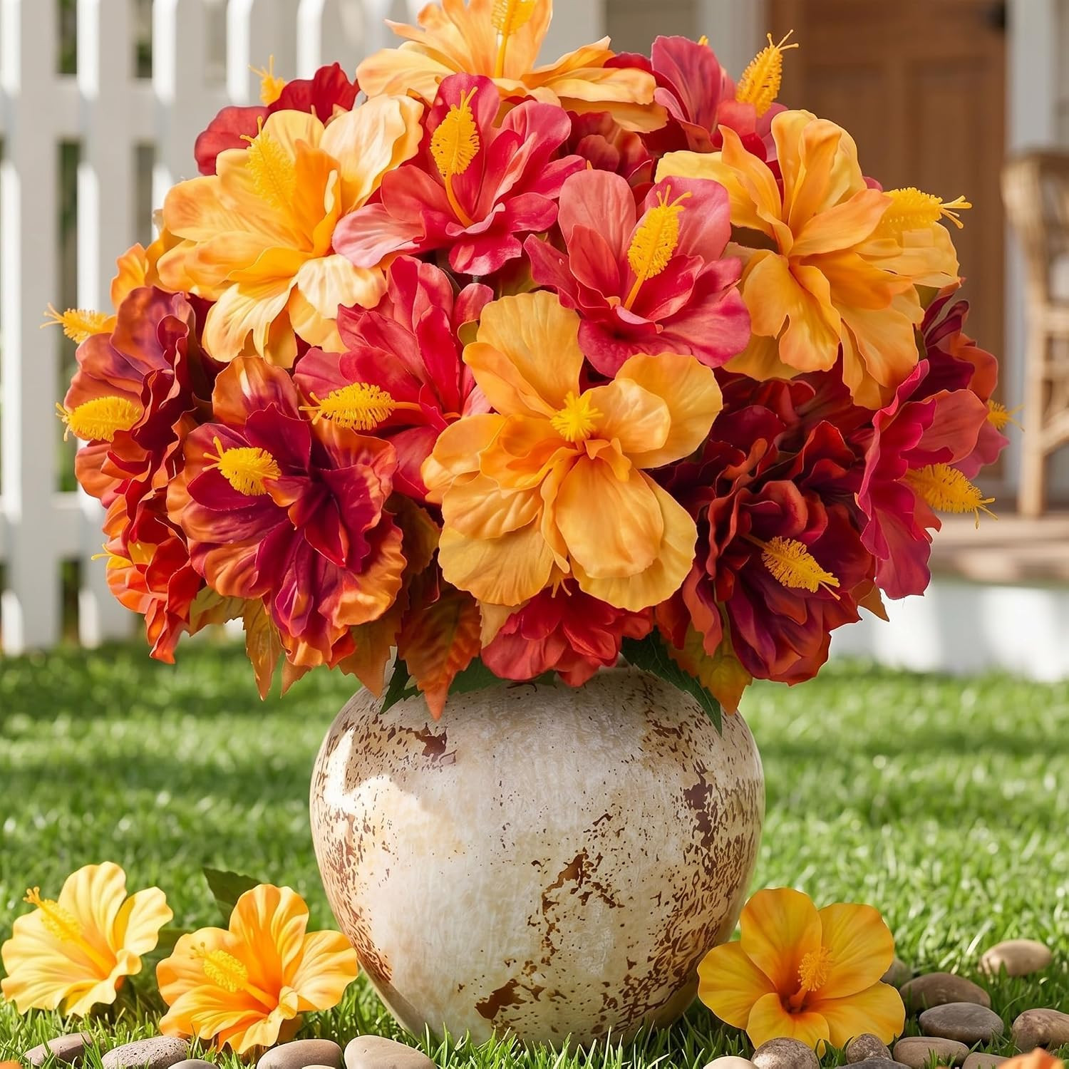 8 Bundles Artificial Hibiscus Flowers for Outdoor Decoration Fake Tropical Flowe