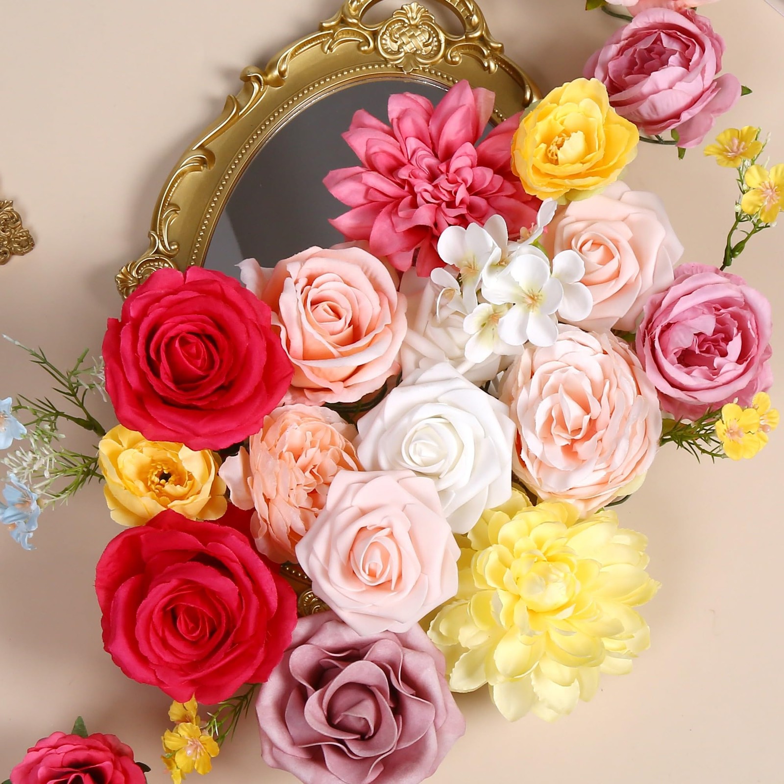 Artificial Flower Box Set Pink & Yellow Silk Flowers Rose Faux Flowers for DI…