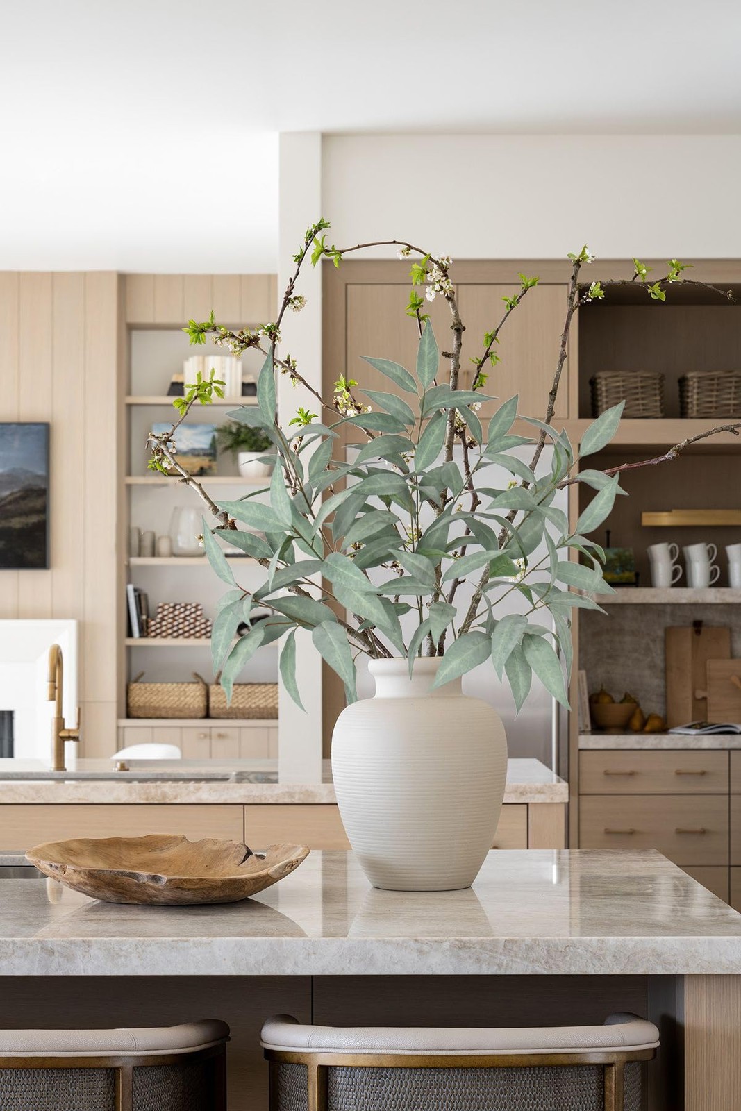 Eucalyptus Stems 39.5 ” Tall, Artificial Branches for Vase Round Year Faux G…
