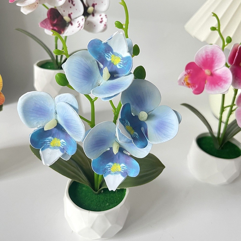 Artificial Butterfly Orchid Potted Plant with Diamond Base for Styling Use