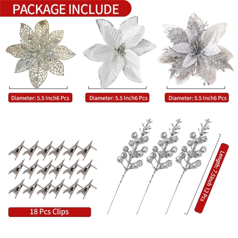 Plastic Fabric Flower with Clip Set for Tree Shelf Entry and Wreath Use Display