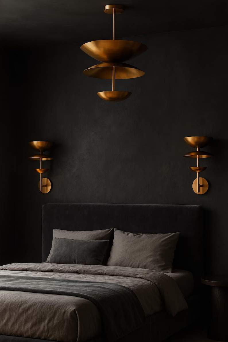 1950s Minimalist Brass Wall Sconce Set of 2 – Mid Century Modern Gold Light, Sty