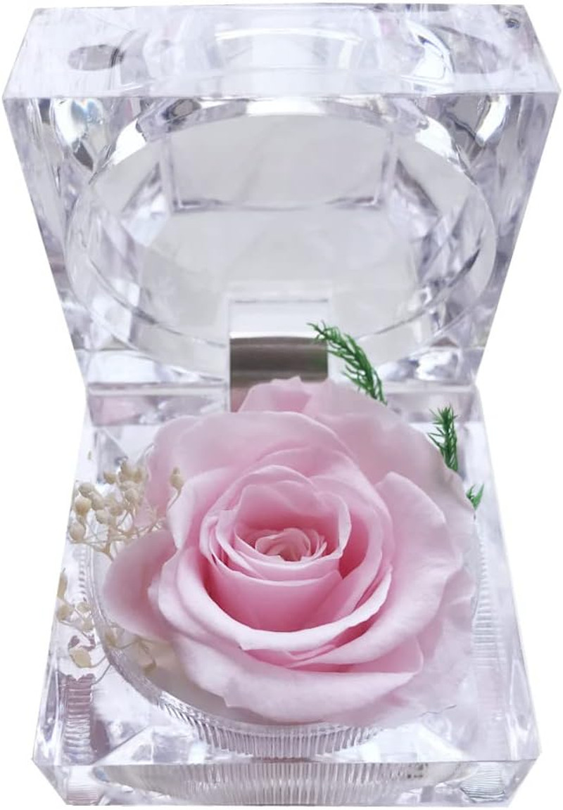 Preserved Rose Real Forever Rose in Mini Clear Ring Box, Eternal Flower Rose