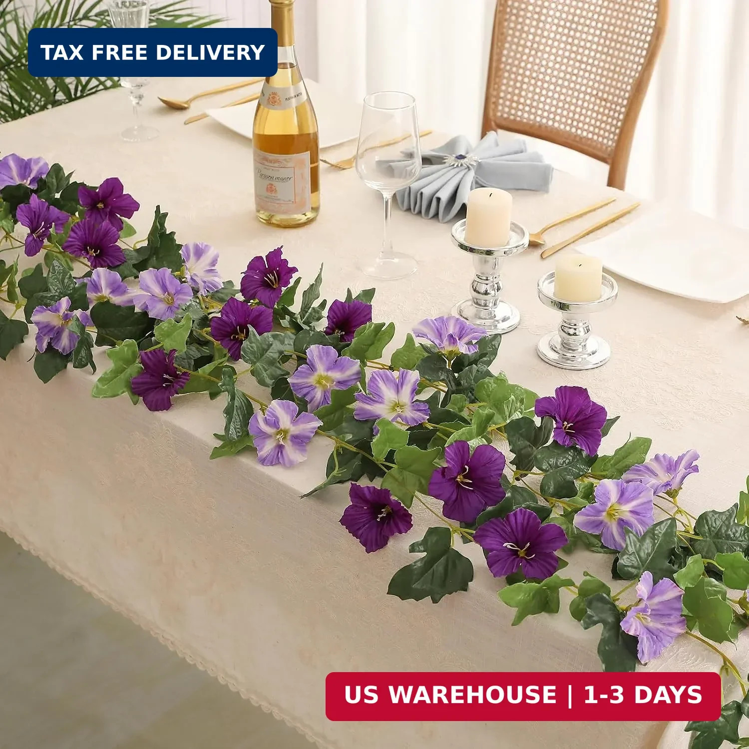 Floweroyal 2 Pack Artificial Flower Garlands 15.8FT Fake Morning Glory Vines Sil