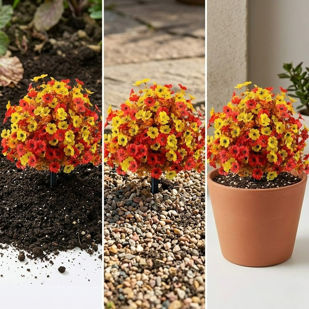 Fall Color Artificial Flowers UV Resistant Floral Stake for Garden Outdoor Use