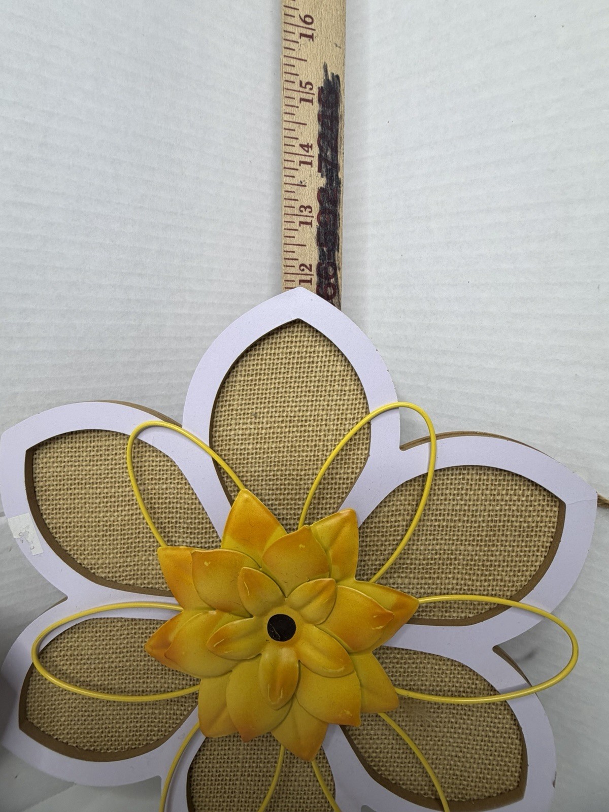 3 Wood Burlap & Metal 3D Flowers Decor Hanging 12” Wall Home Decor Wall Hanger