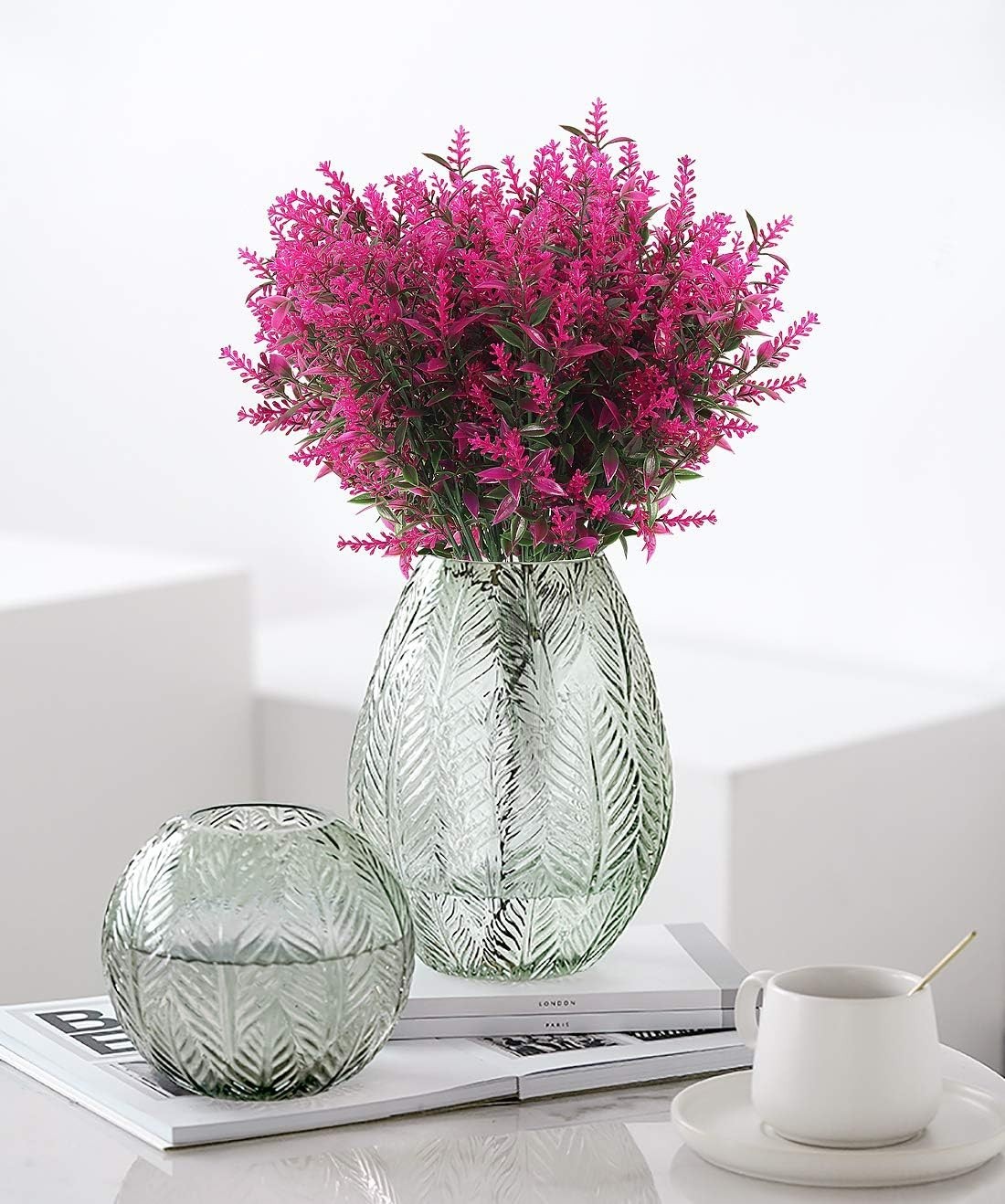 Charming 8 Bundles Fuchsia Artificial Lavender Plants for Indoor and Outdoor Use