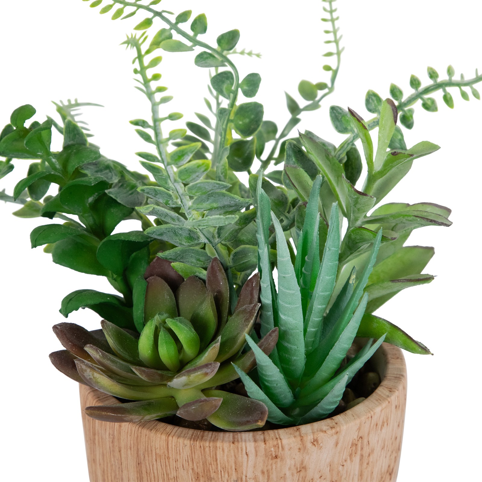 Potted Artificial Mixed Succulents and Fern Arrangement – 12″