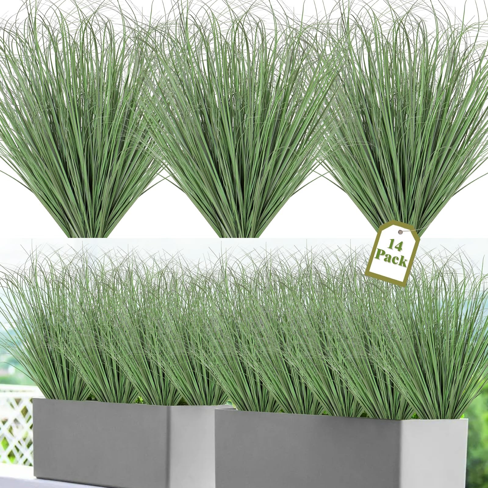 14 Bundles Artificial Plants Onion Grass Outdoor 20 Inch Tall V Resistant
