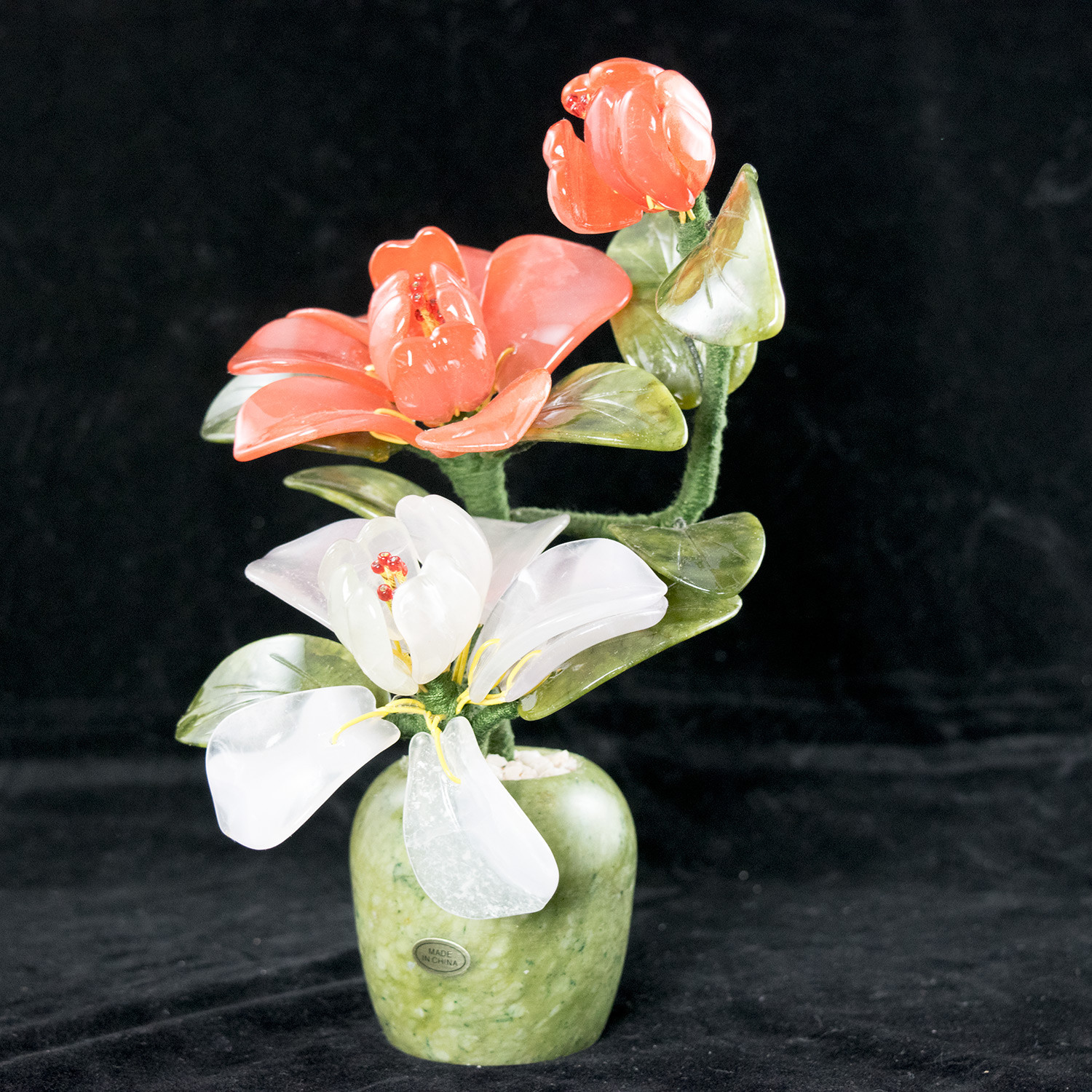 Vintage Chinese Carved Semi Precious Stone Flowers Bonsai Tree # 3948