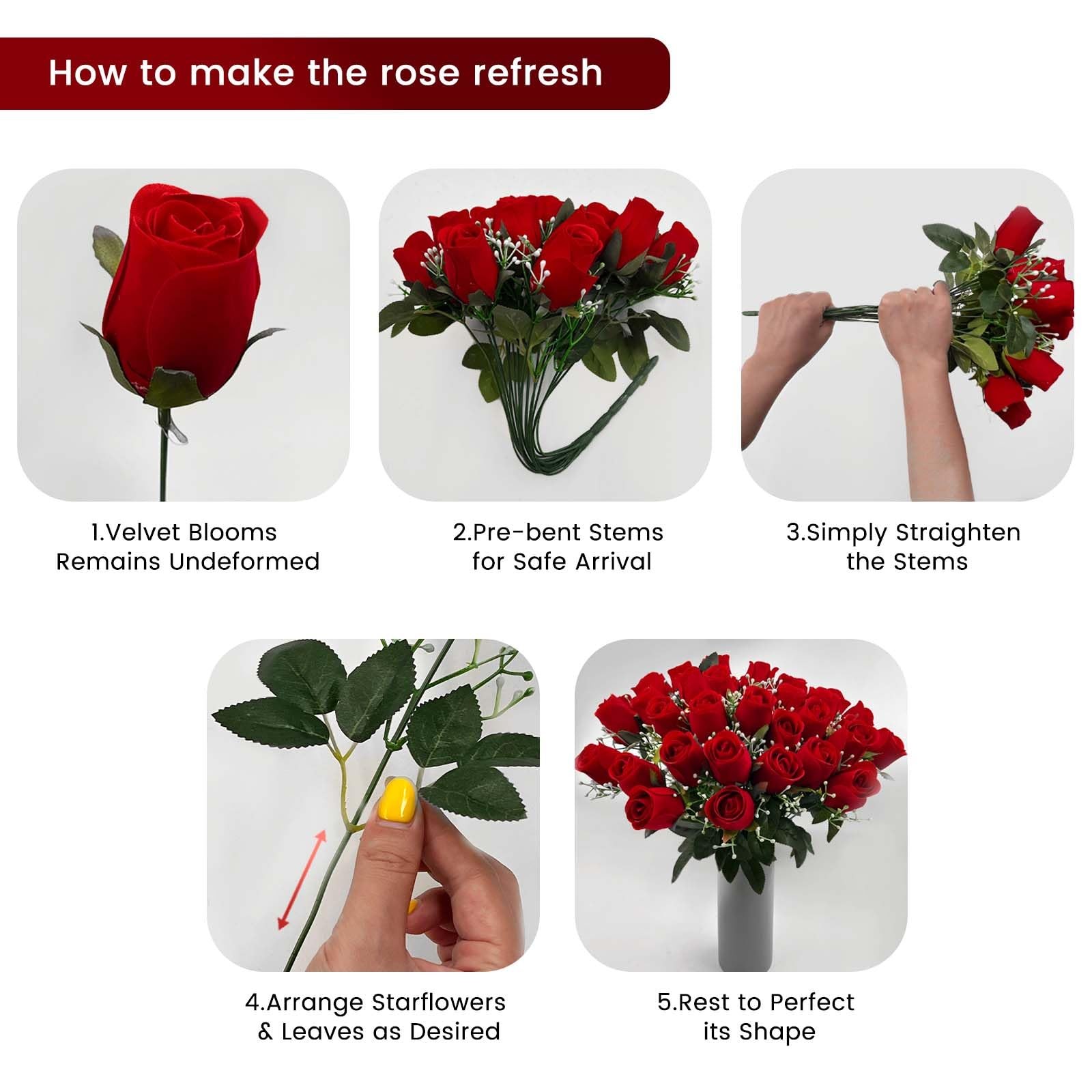 36 Blooms Velvet Artificial Roses, 2 Bouquets Red Roses Faux Silk Flowers for…