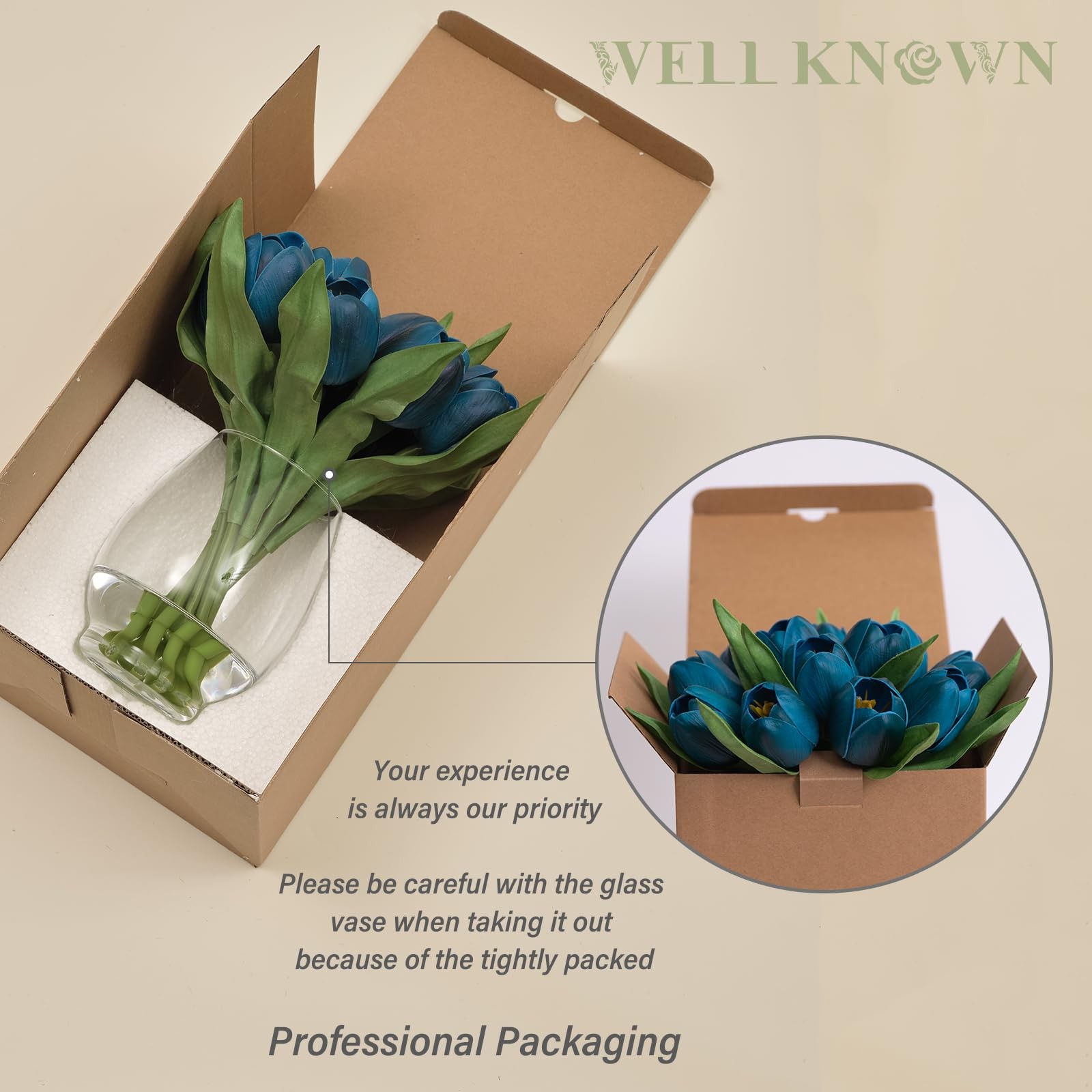 12 Pcs Fake Tulips Artificial Flowers in Vase with Faux Water, Foam Tulip Flo…