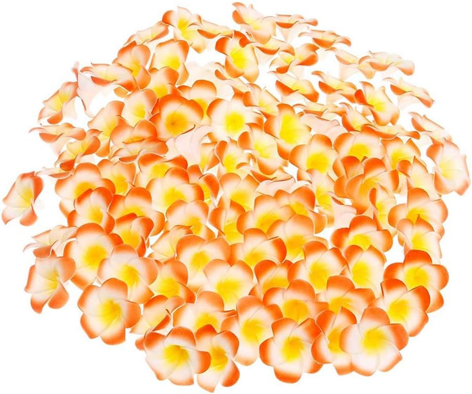 100Pcs Orange Foam Hawaiian Frangipani Artificial Plumeria Flower Petals Cap Hai