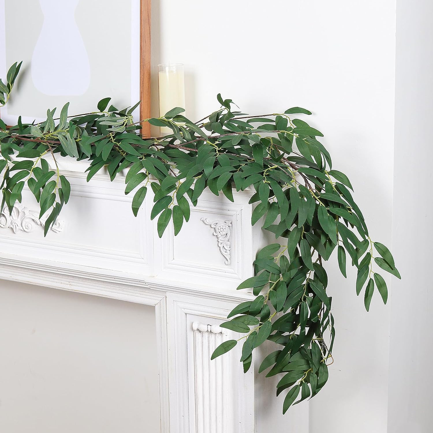 Artificial Willow Leaves Vine Twigs 2Pcs 5.7Ft Fake Hanging Ivy Plants Silk Gree