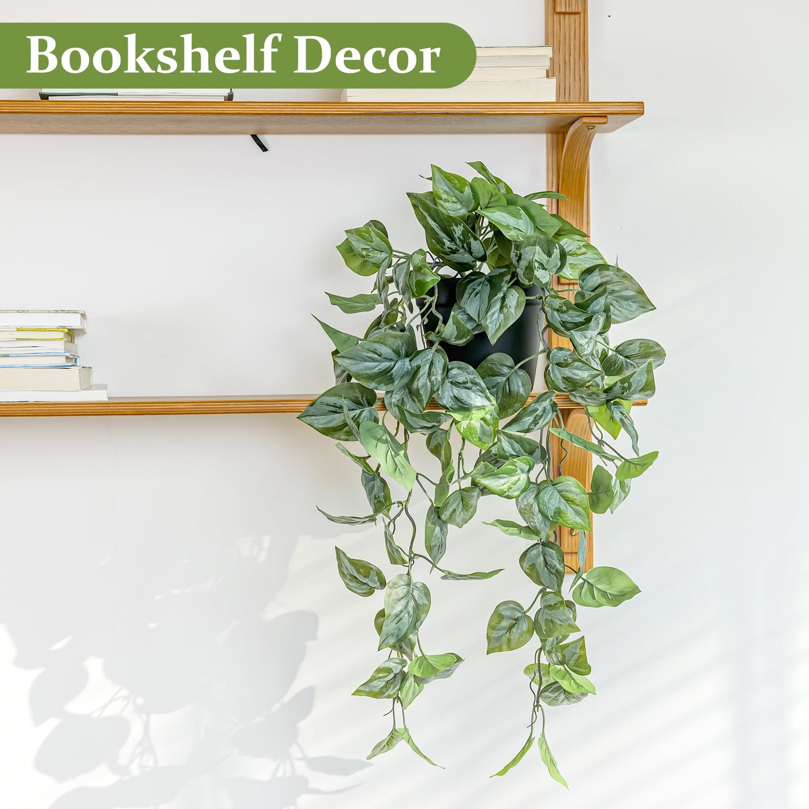 Artificial Pothos Hanging Plant, Fake Pothos with Woven Net, Realistic Faux I…