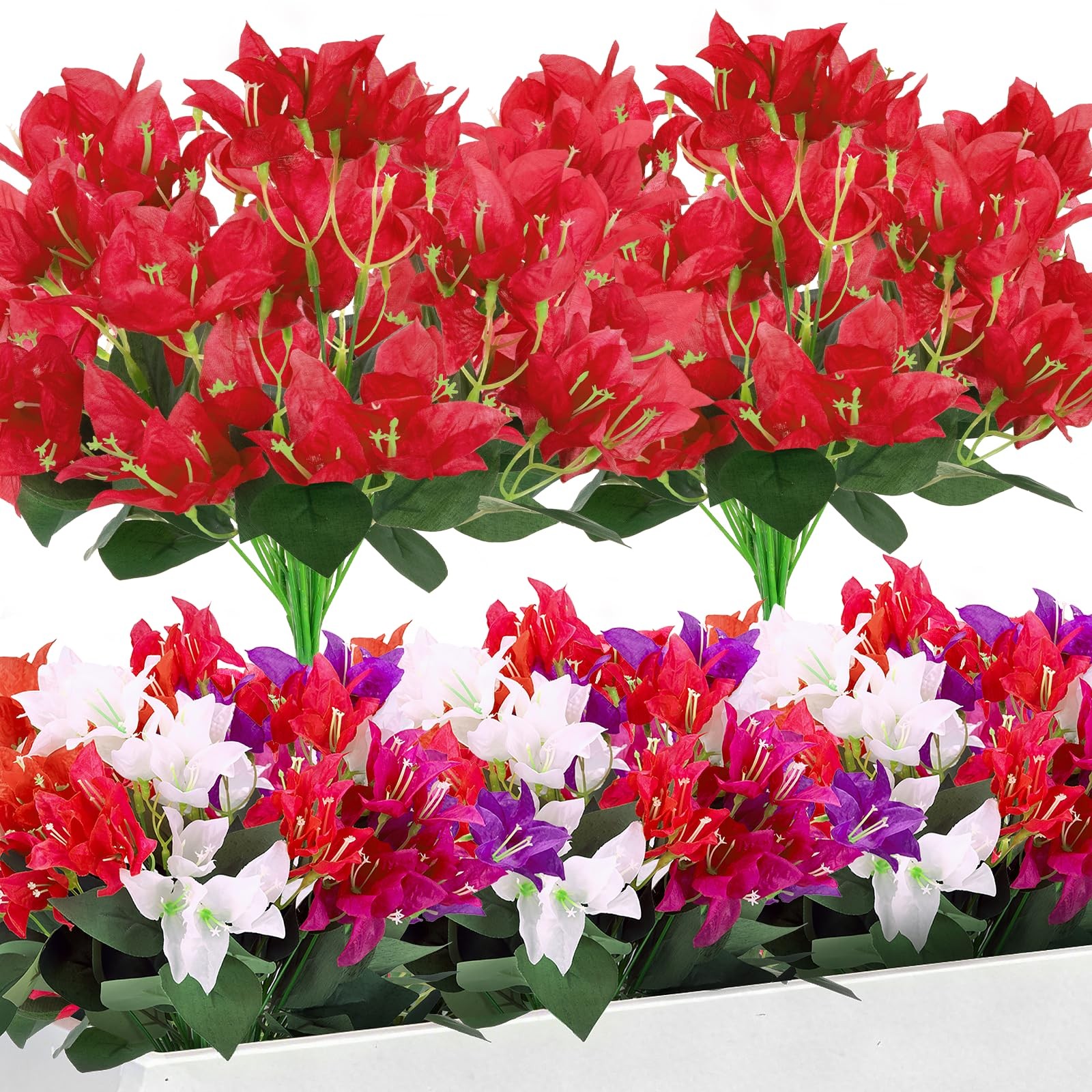 12 PCS Artificial Flowers for Outdoors – Faux Silk Bougainvillea UV Resistant