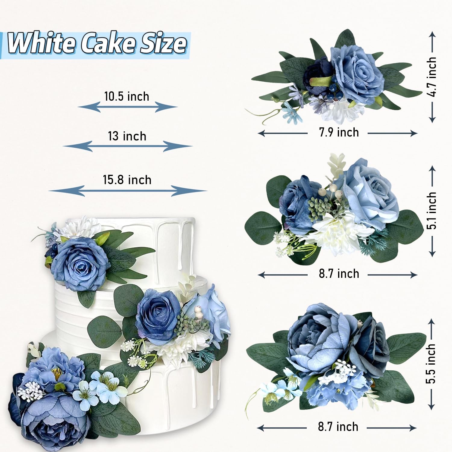 Pre-Made Dusty Blue Silk Flowers for Cakes Decorations Navy Royal Blue Artifi…