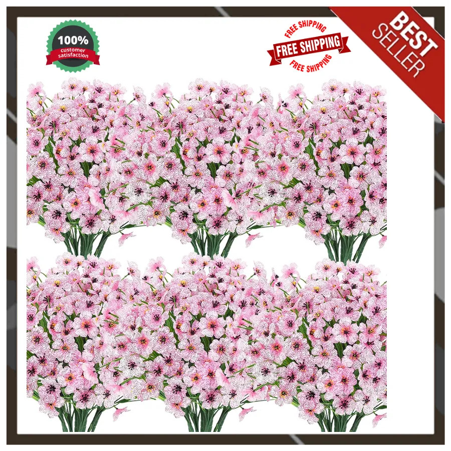 24 Bundles Artificial Flowers UV Resistant Silk Fake Plants for Indoor Outdoor