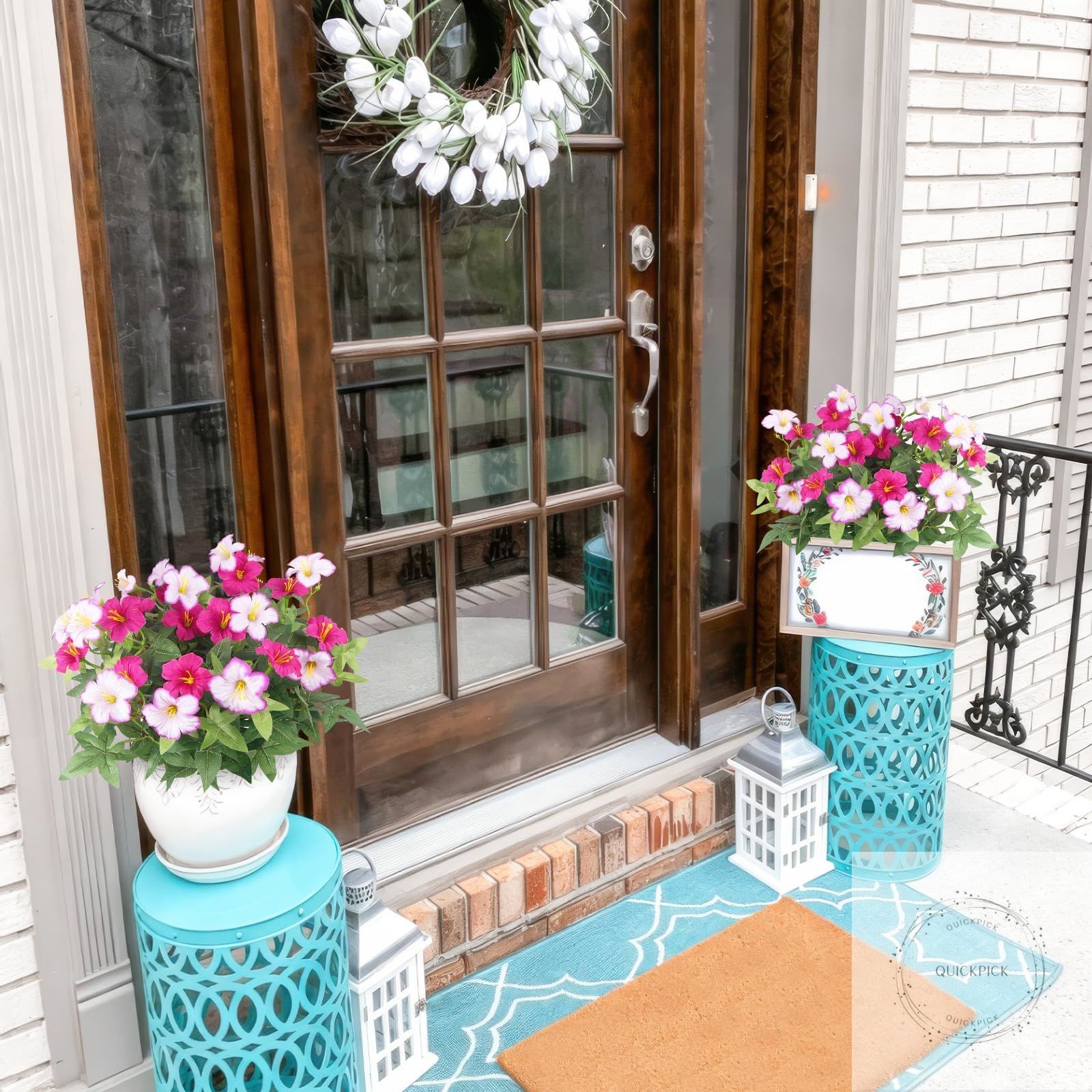 2Pcs Artificial Flowers for Outdoors Fake Plants Outside Spring Summer Decorat