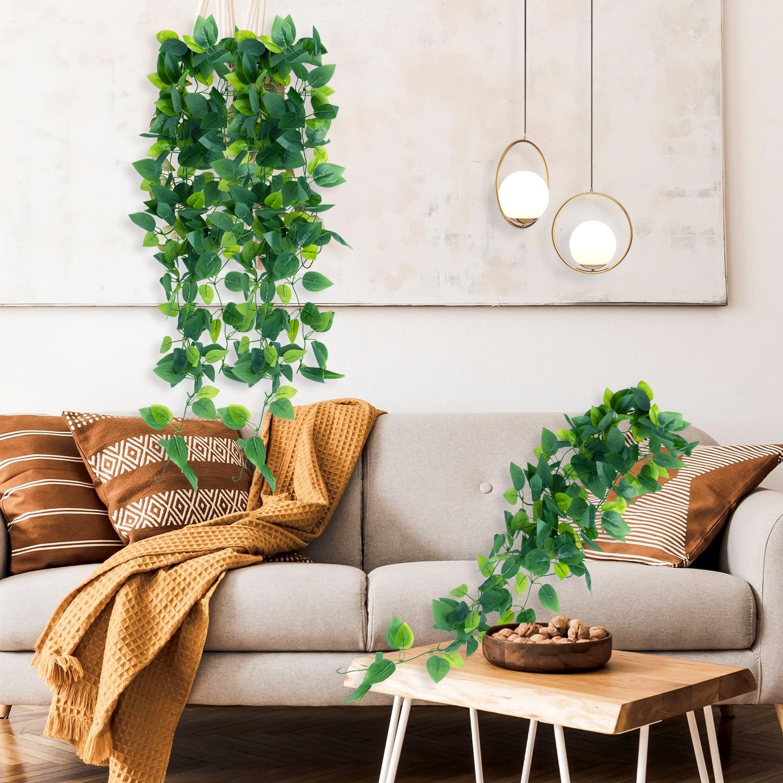 Beksodi 2pcs Artificial Hanging Plants, 3.6FT Fake Hanging Plants, Faux Potho…