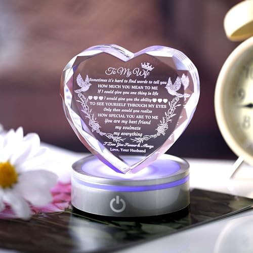 Gifts for Wife with LED Base, Romantic Crystal Keepsakes To My Wife #1 + Light