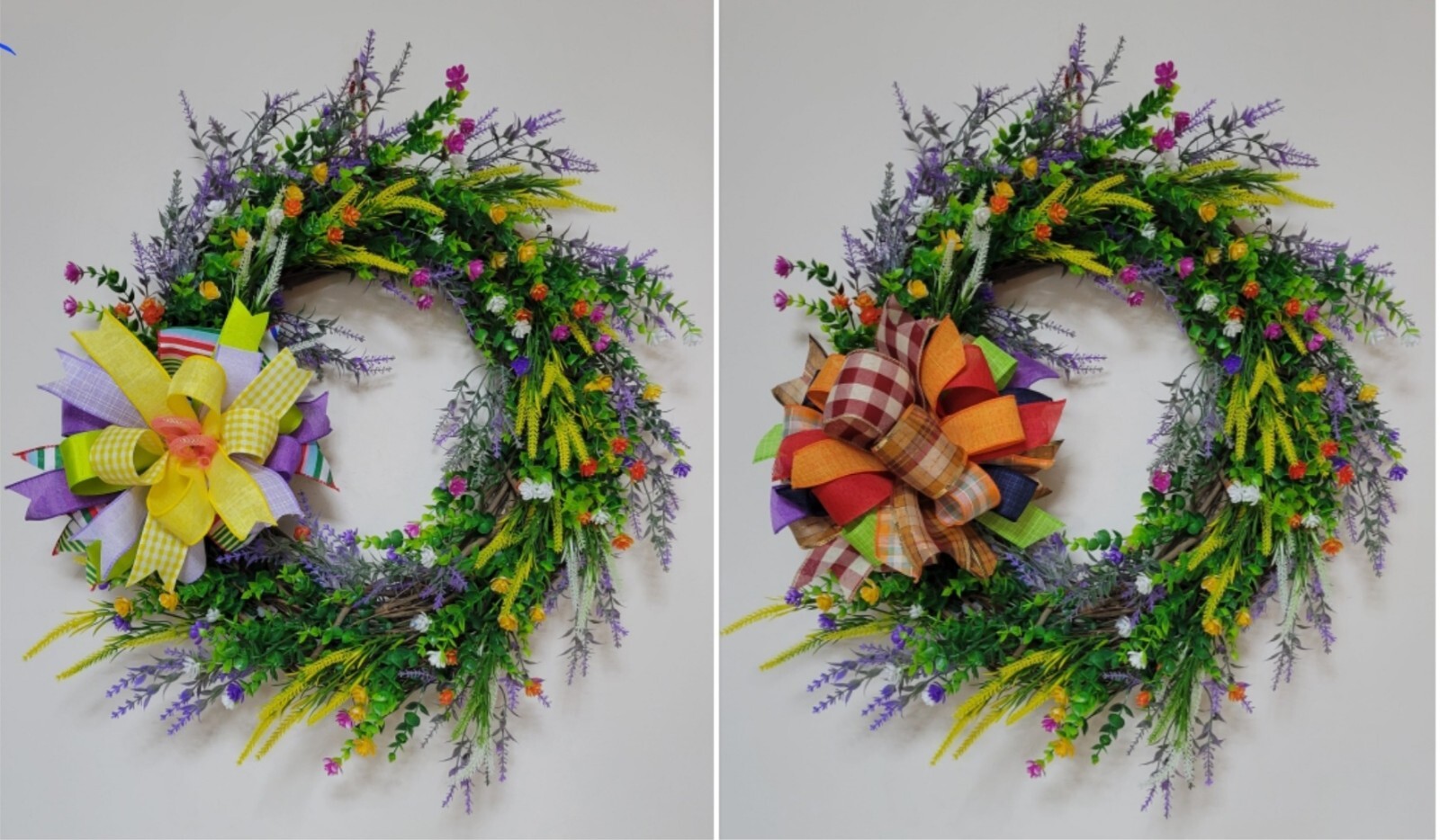 Flower WREATH Two Bows 2-in-1 FALL Spring everyday GRAPEVINE Front Door Wall