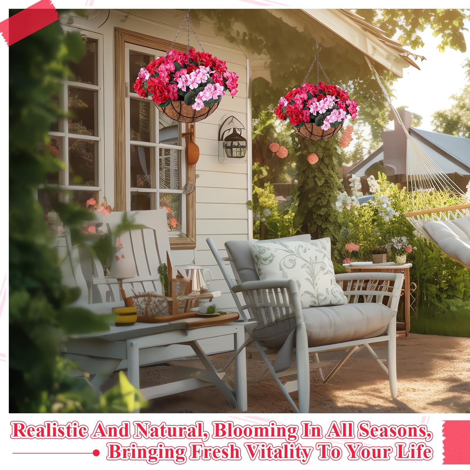 2 Pack Artificial Hanging Flowers in Basket Fake Porch Plants Artificial Hydr…
