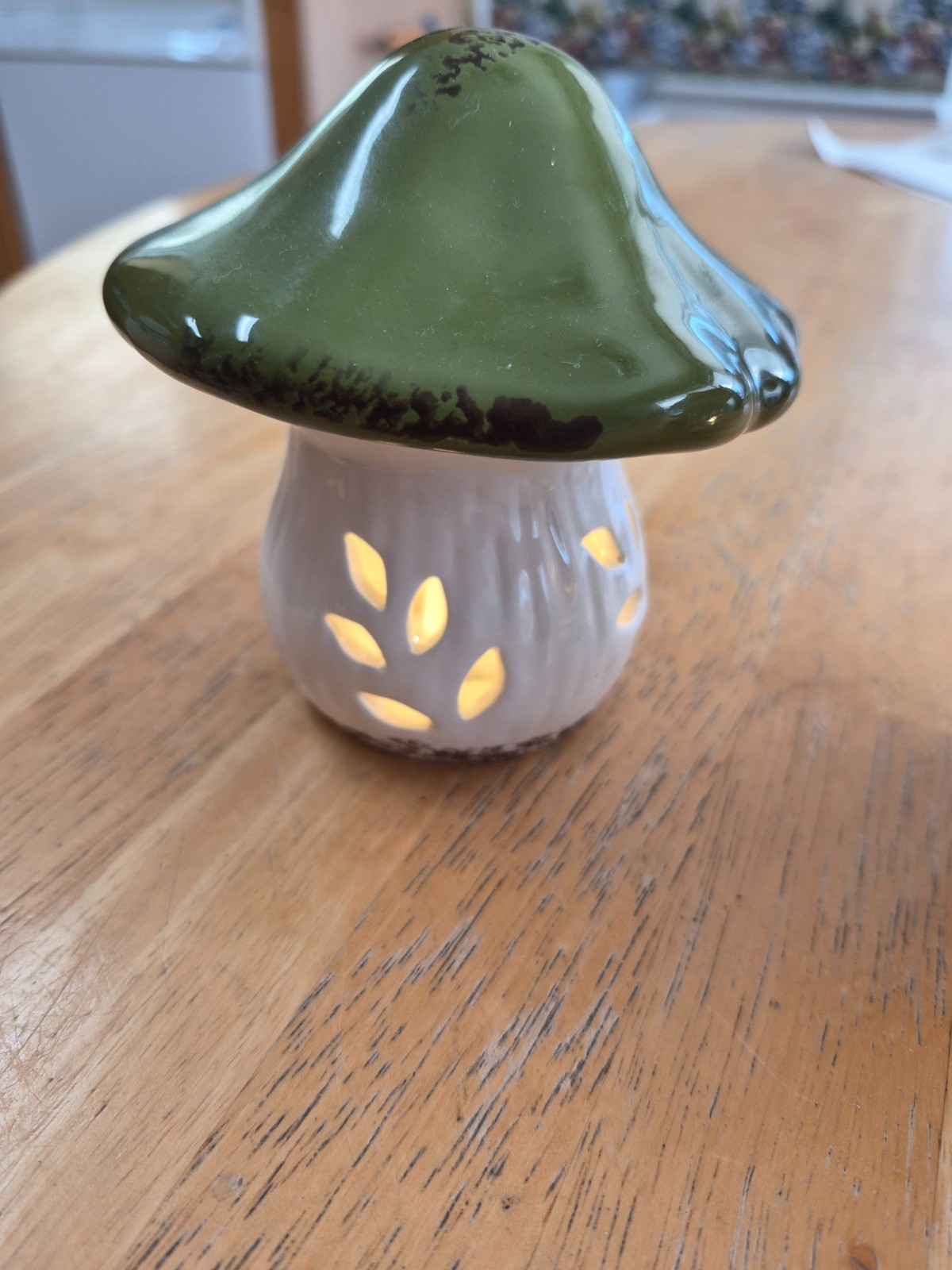 3 Lighted Mushroom Fairy Lights Ceramic Home Table Decor Orange Yellow Green