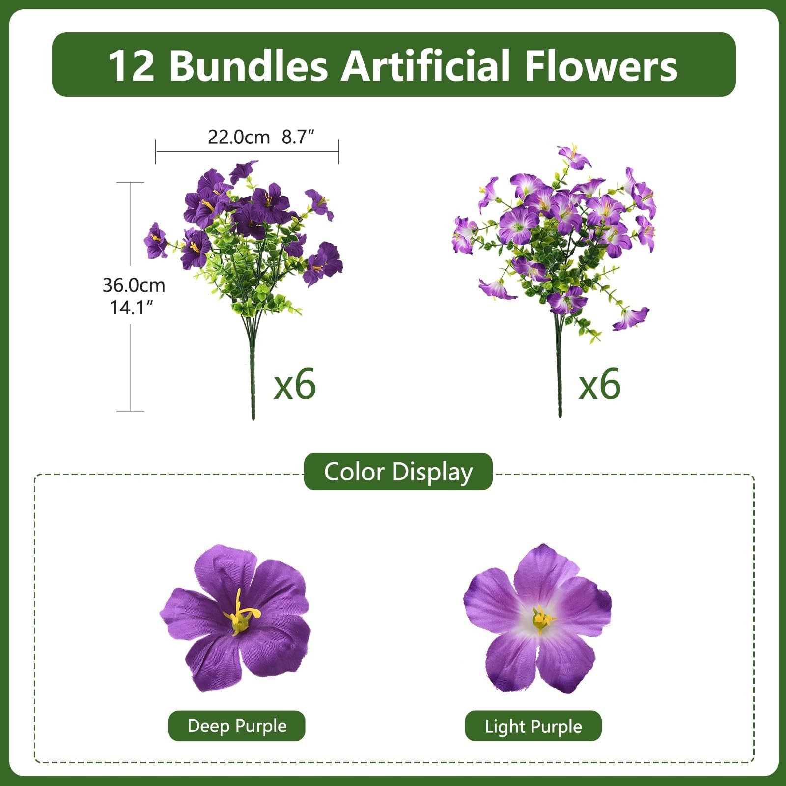 Artificial Flowers for Outdoors Fake Plants Spring Summer Decoration, 12 Bund…
