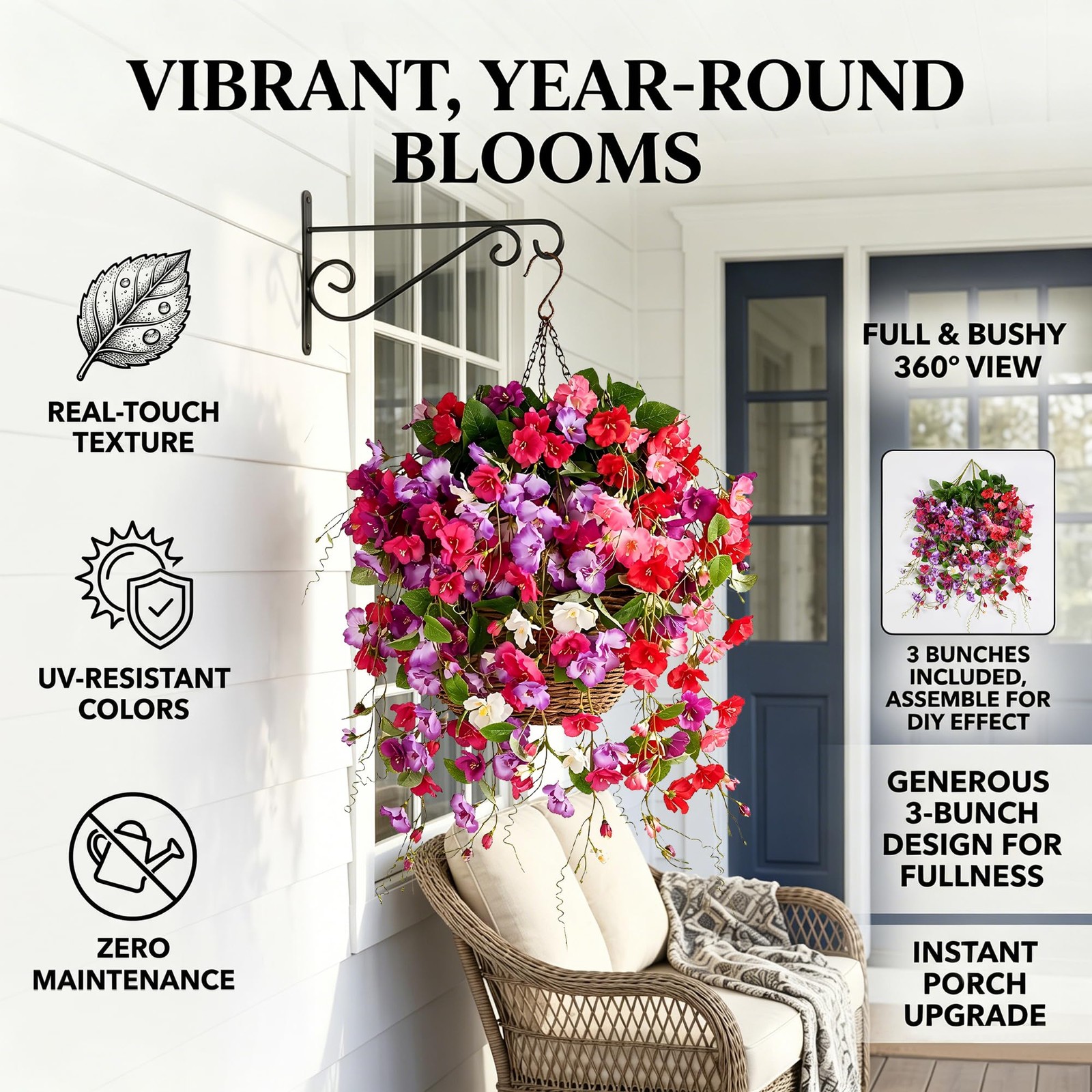Artificial Flowers for Outdoors UV Resistant, 3 PCS Hanging Hibiscus Flowers …