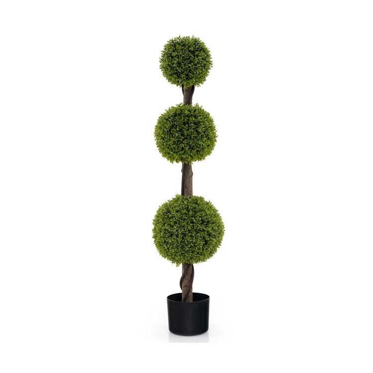 4′ Artificial Boxwood Topiary Ball Tree Plant Pot With Lush PE leaves and Trunk