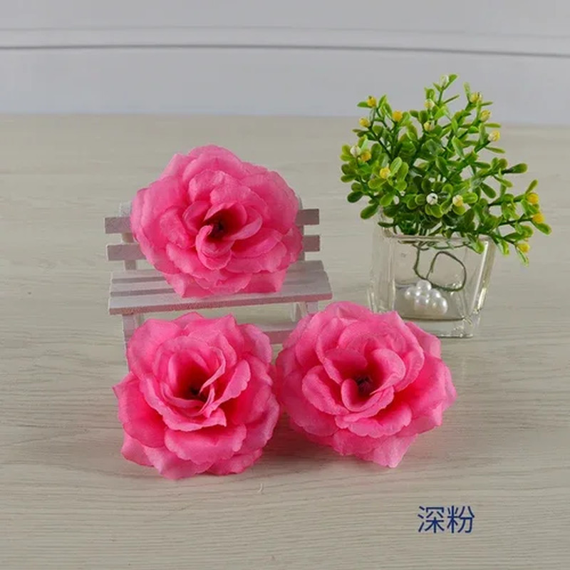 8cm Gold/Silver Artificial Rose Silk Flower Heads for DIY Decor