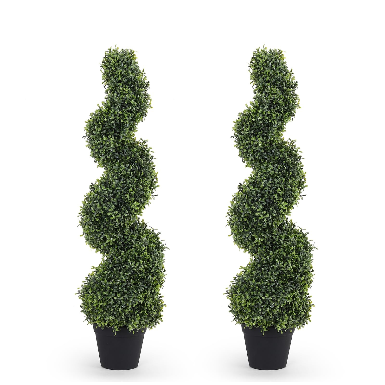 3ft Spiral Topiary Trees Artificial Outdoor Set of 2, 36″ Faux Boxwood Plants…