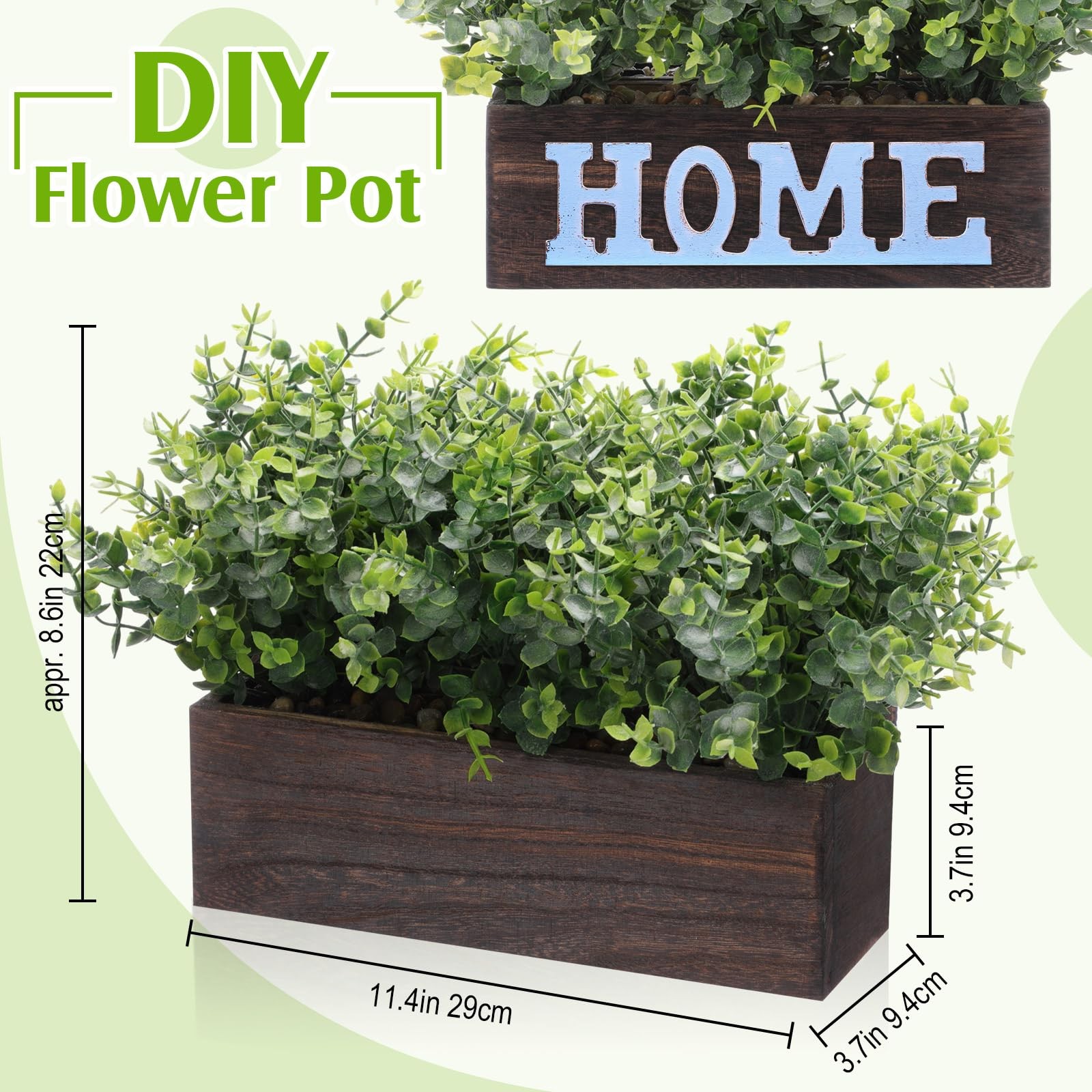 2 Pack 11.4×3.7×7.8 Inch Artificial Eucalyptus Wood Planter Box Retro Style