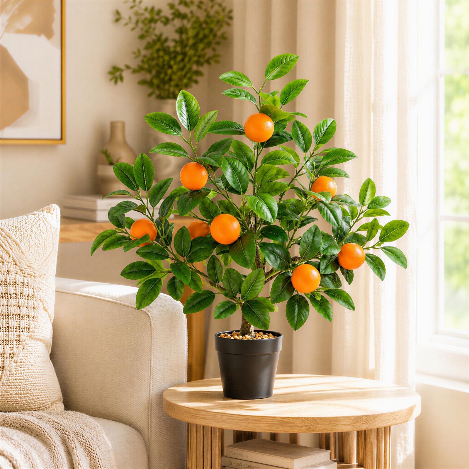 20″ Artificial Orange Tree Fake House Green Plant Fruits Decoration with Plas…