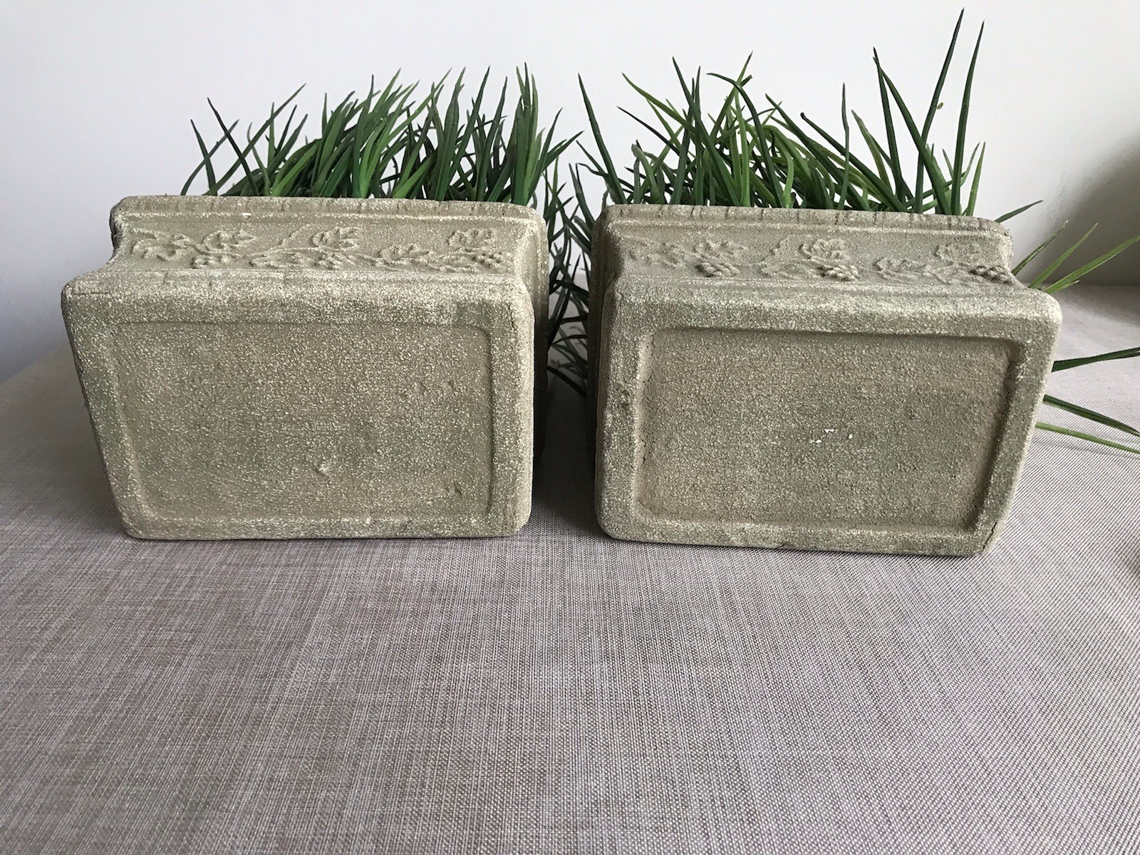 Set of 2 Faux Potted Grass in Faux Concrete Planter Patio Decorative Accent