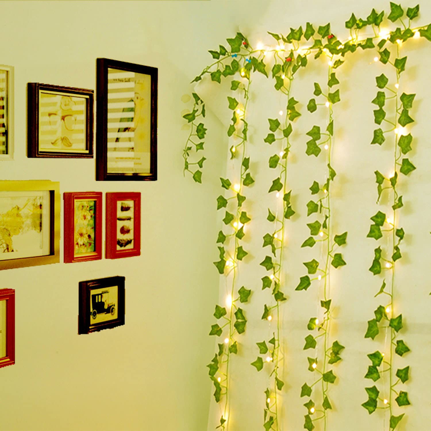 12 Pcs Artificial Ivy Garland Fake Vines with 65 Ft Lights String (200 LED) D…