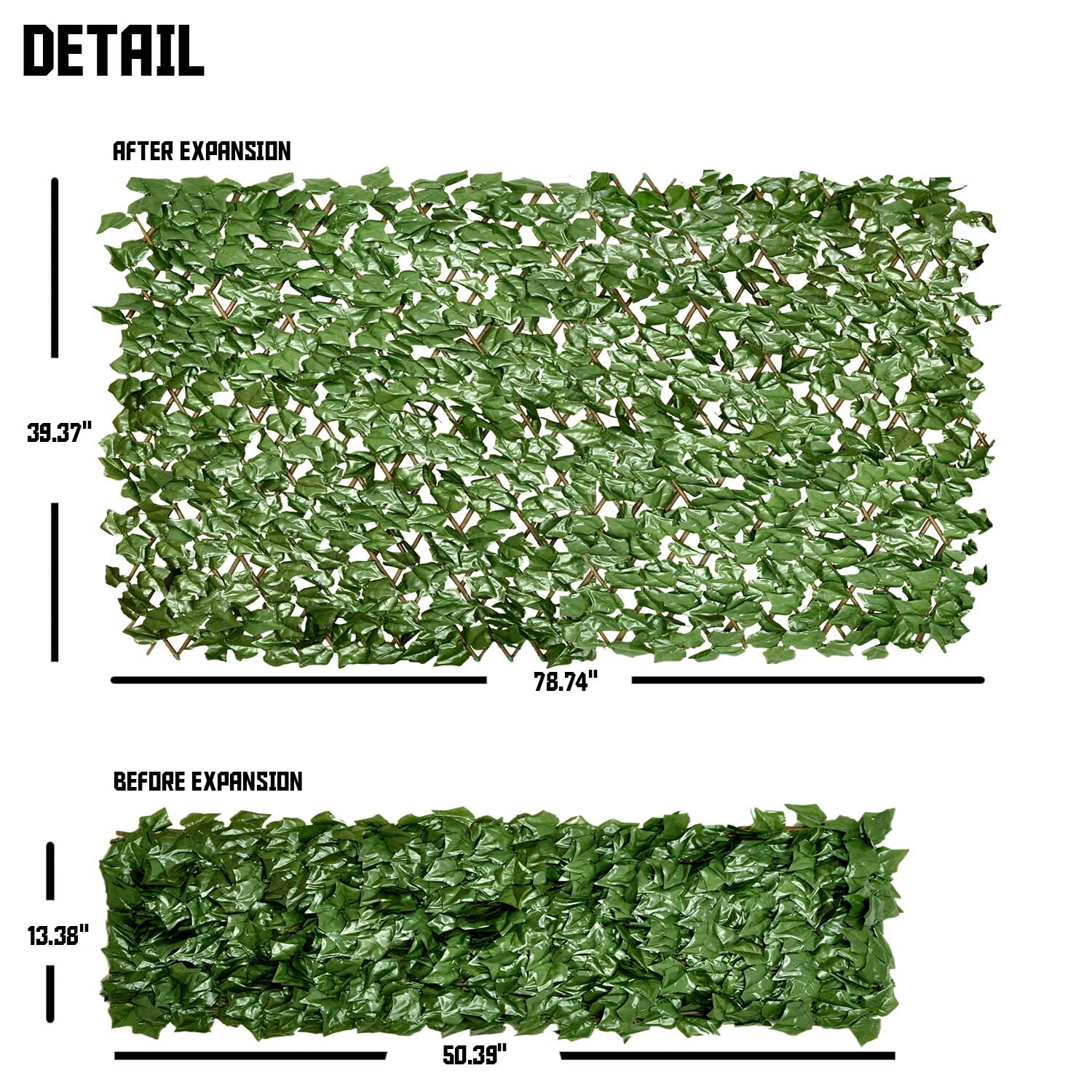 Expandable Artificial Faux Ivy Leaf Single Side Fence Screen Yard Plant Decor