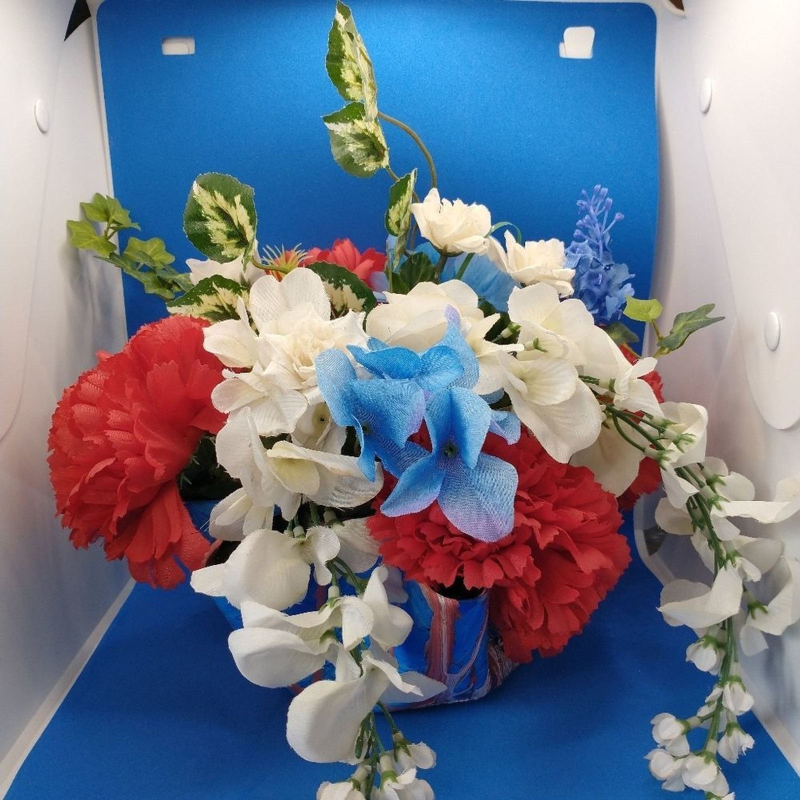 Hand Crafted Floral Table Centerpiece Winter Red Carnation Flower Vinyl Record