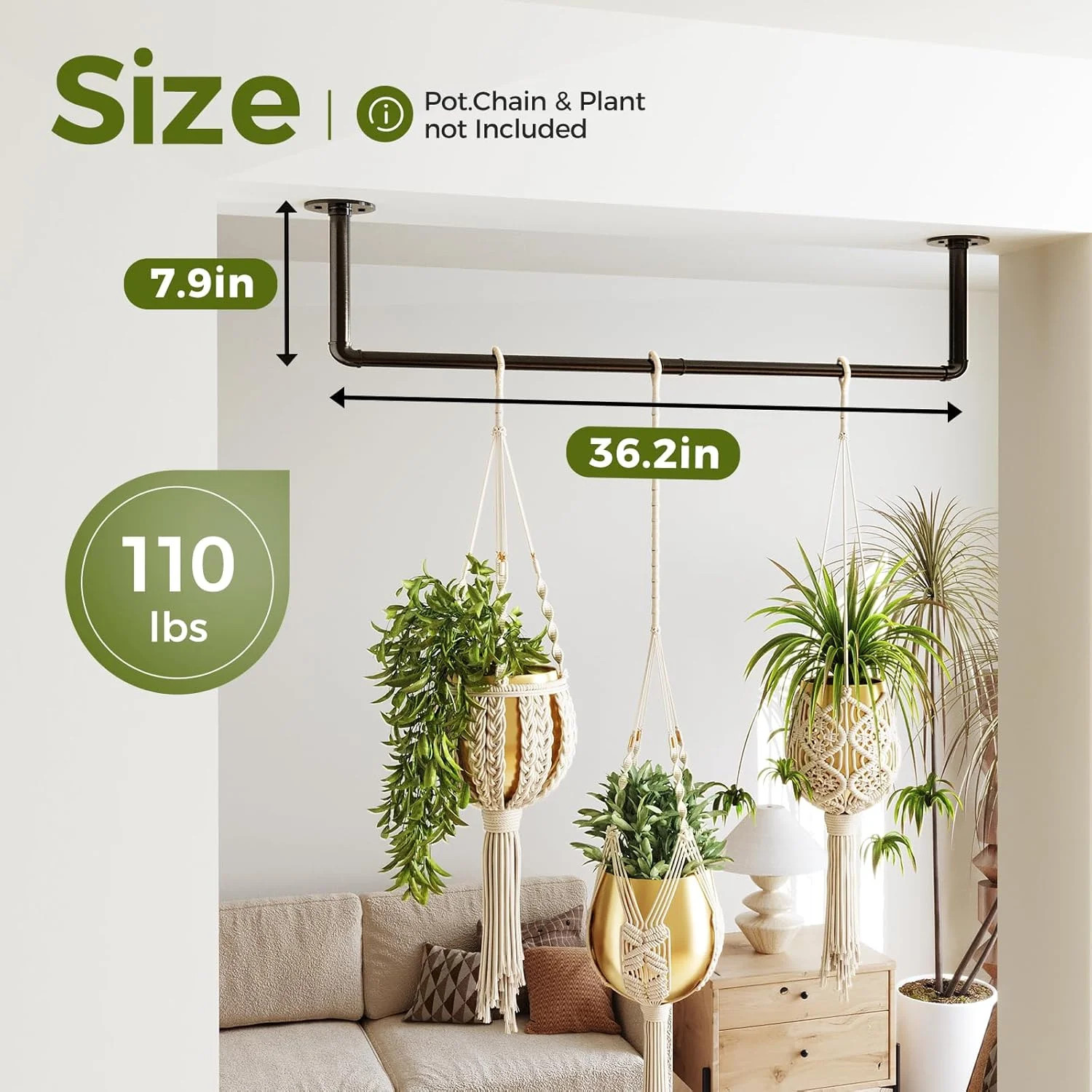 Hanging Planters for Indoor Plants Plant Hanger Indoor Rod 36.2in Window Plan