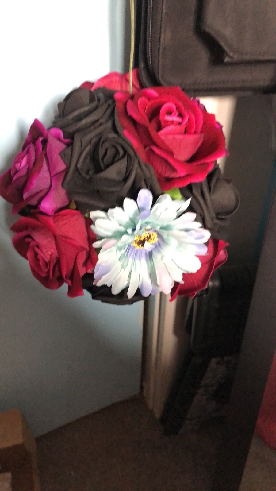 handmade flower balls artificial floral bouquet consisting of dark red, magenta,