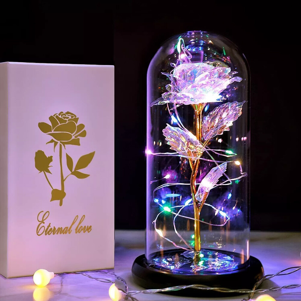 Eternal Forever Romantic Rose Flower In Glass Dome LED Light Christmas Gift