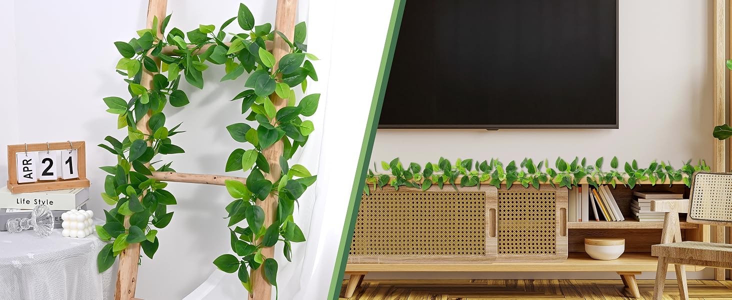 2Pcs Fake Vines Artificial Ivy Garland with Faux Pothos Leaves | Fake Plants