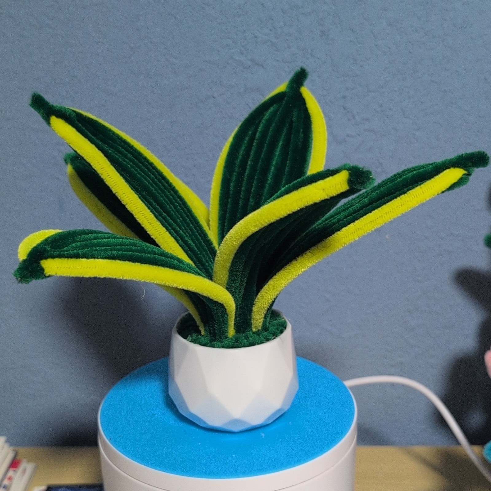 Pipe Cleaner Green & Yellow Succulent Arrangement in White Flower Pot