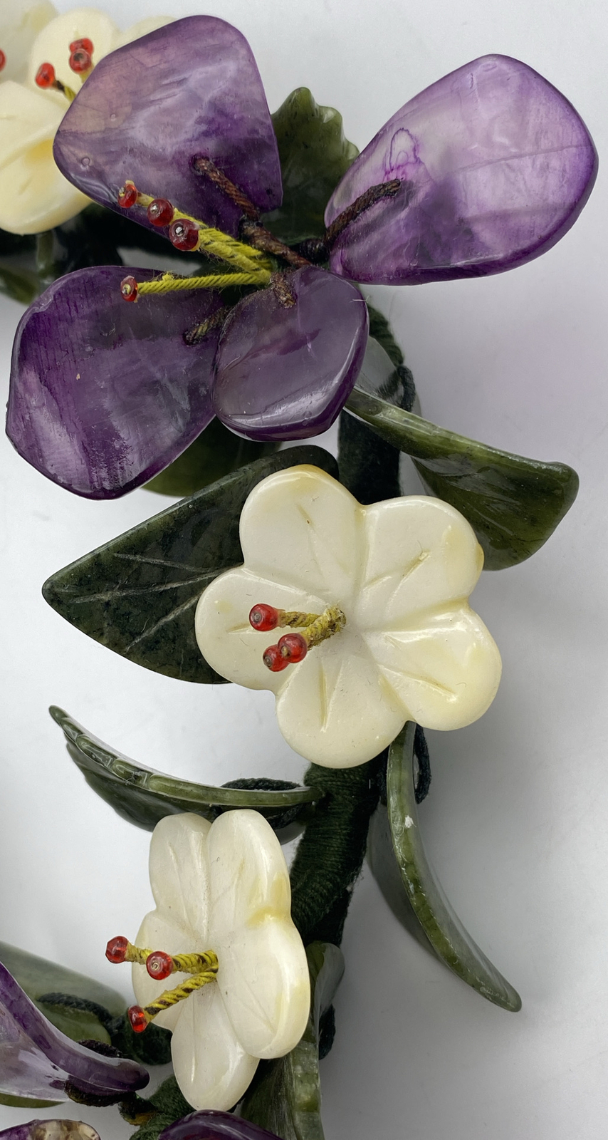 Asian Style Carved Semi Precious Stones Floral Candle Ring Wreath