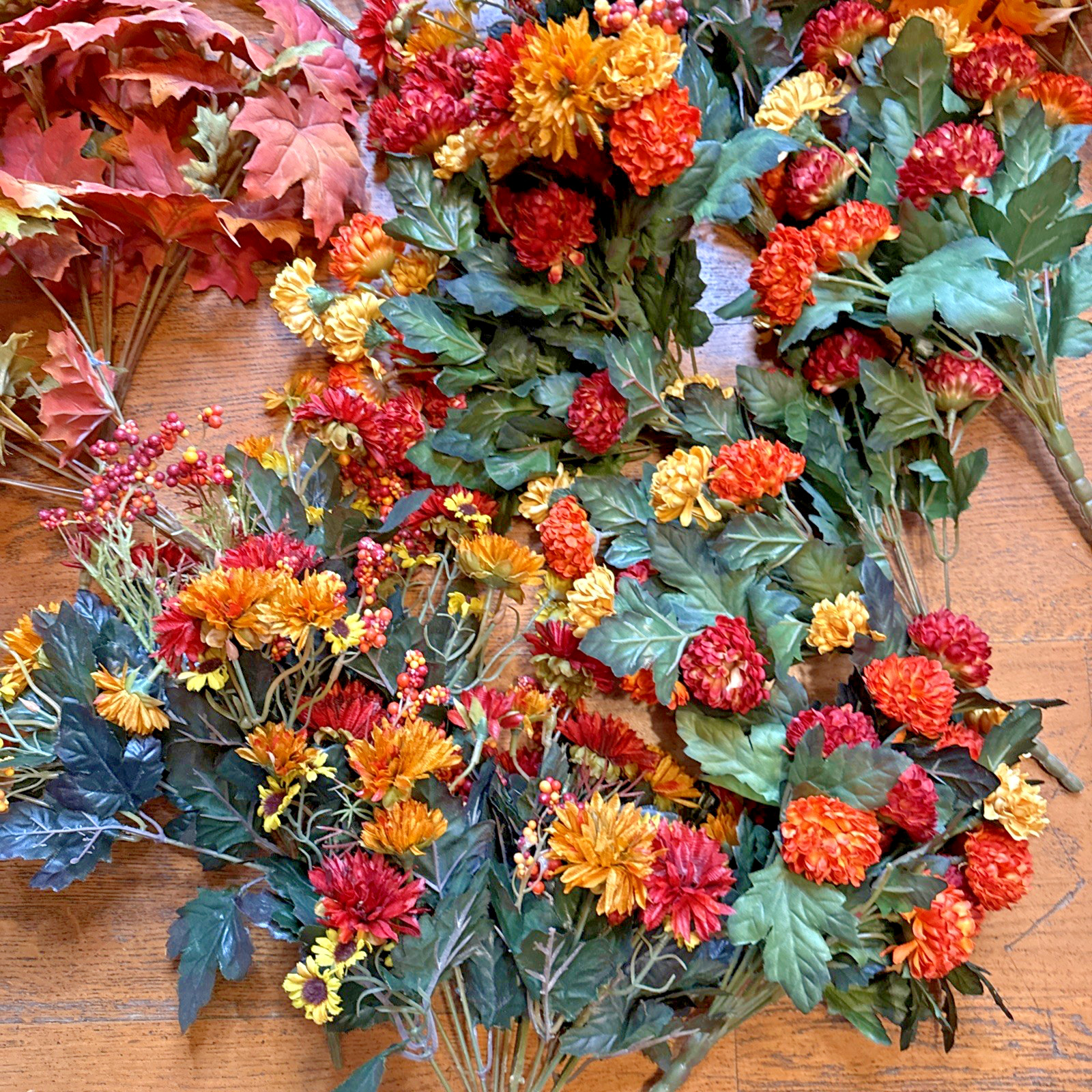 Lot of 14 Fall Floral & Leaf Bouquets – Mums, Sunflowers, Berries – Wreath DIY