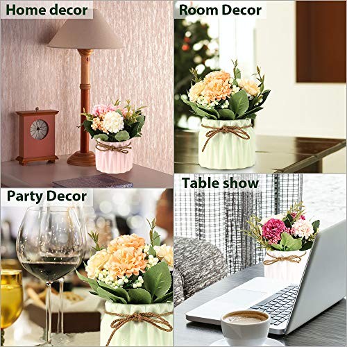 SUPNIU Artificial Hydrangea Bouquet with Small Ceramic Vase Fake Silk Variety