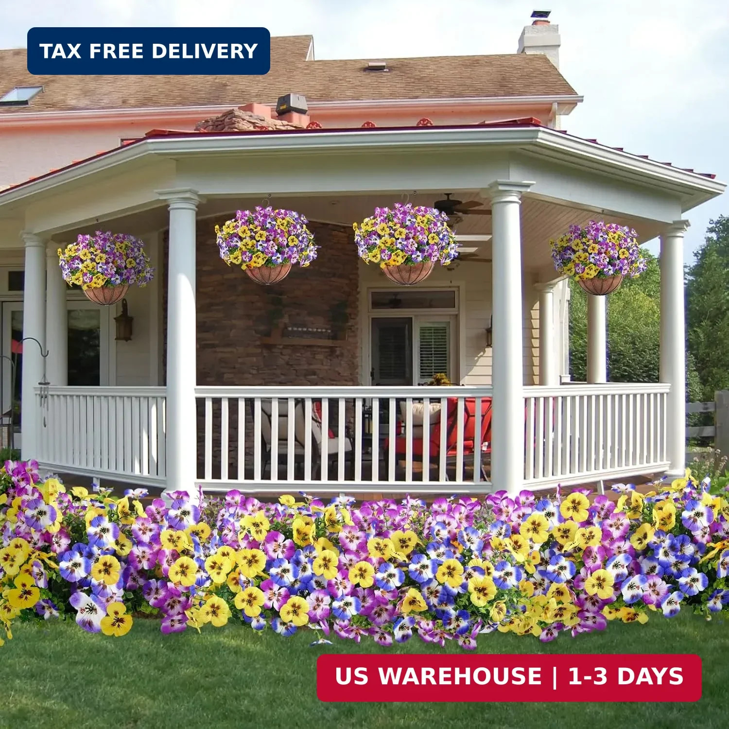 Artificial Pansies Flowers for Outdoor Faux Flower Spring Summer Decor, 12 Bundl