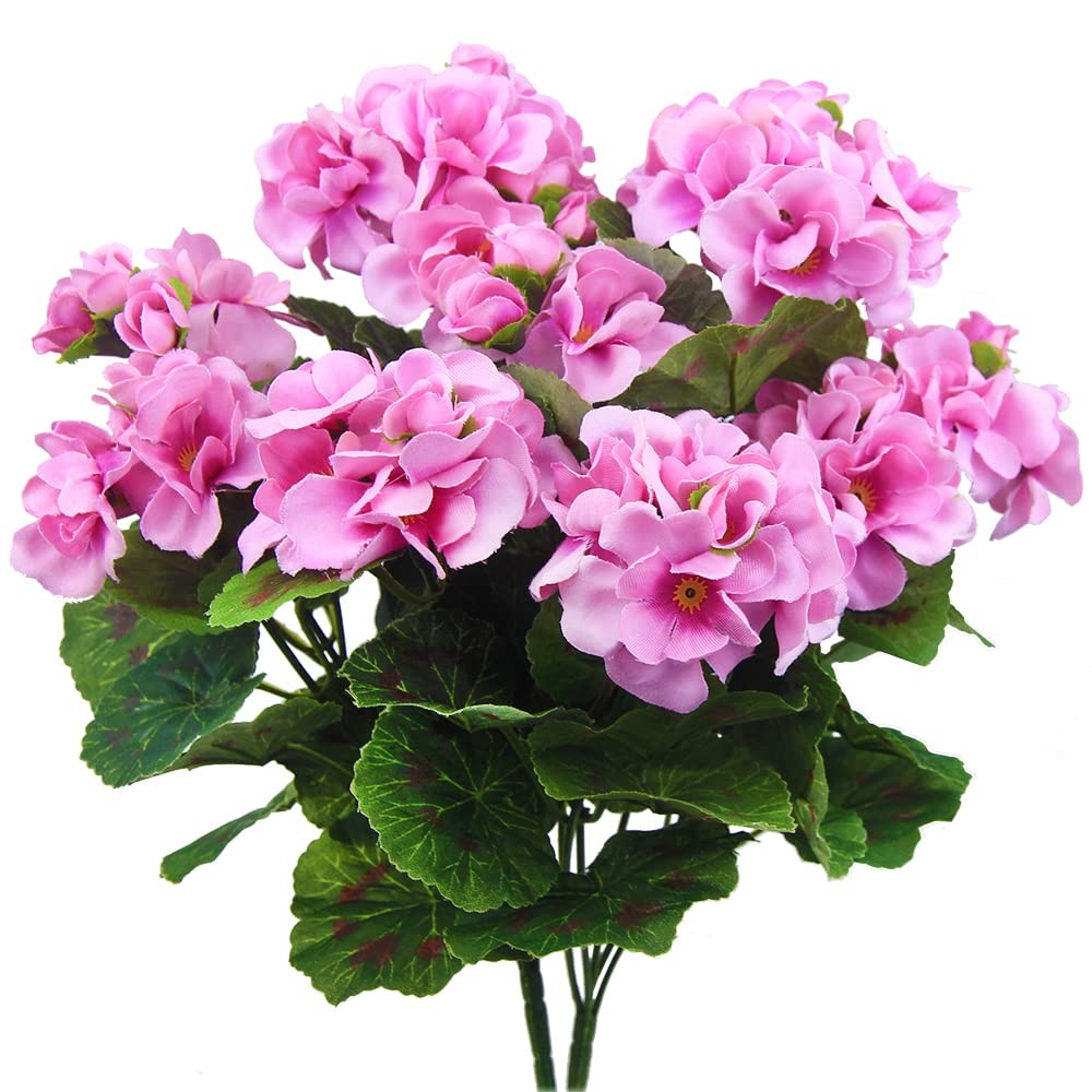 2 Pcs Purple Pink Geranium Artificial Flowers Geranium Bush Faux Geraniums Si…