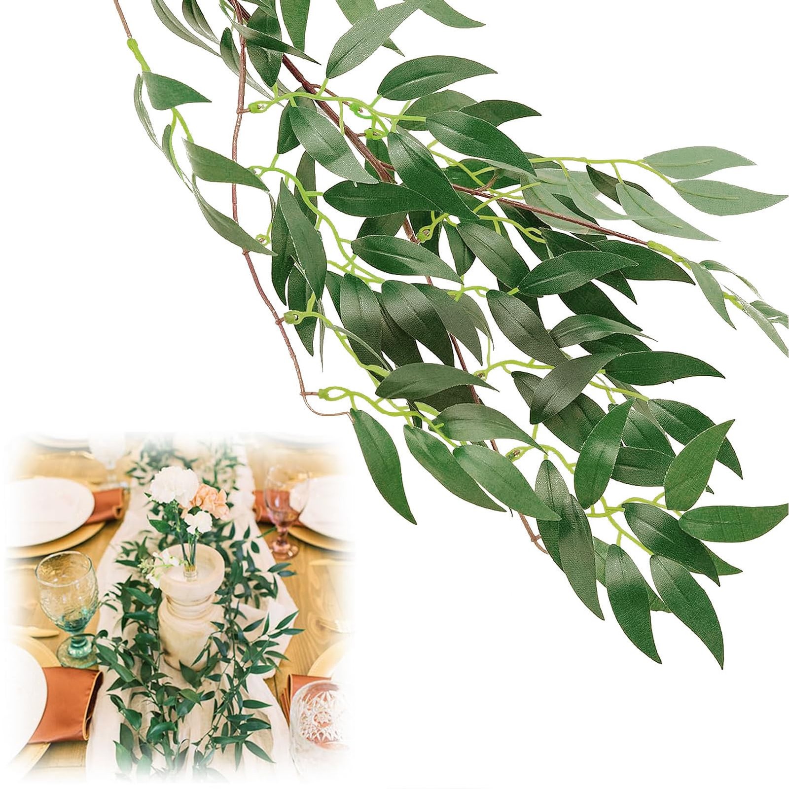 Fake Vines Greenery Garland – 3 Packs Total 16.5ft Green Willow Leaf Vine Gar…